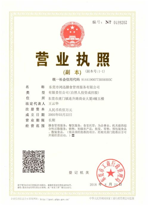 鴻迅膳食營業執照 